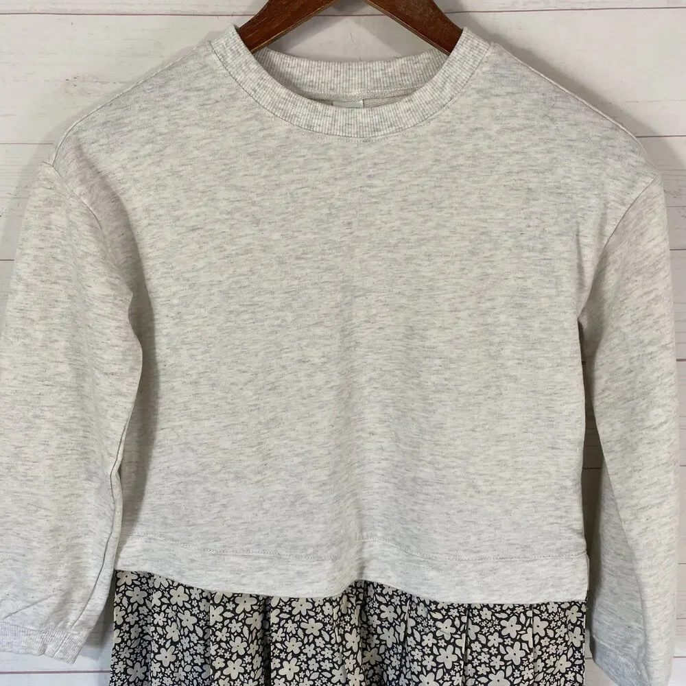 Carters Girls Long Sleeve Dress Size 10 Grey/Beige Floral Pullover Crew Neck New